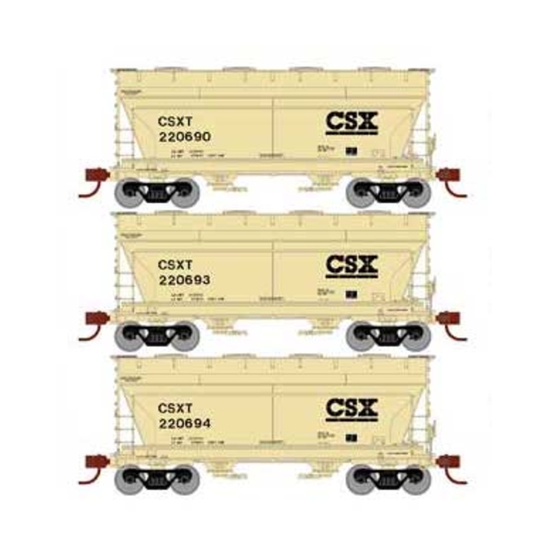 Athearn 81055 HO Scale ACF 2970 2 Bay Covered Hopper CSX 3 Pack