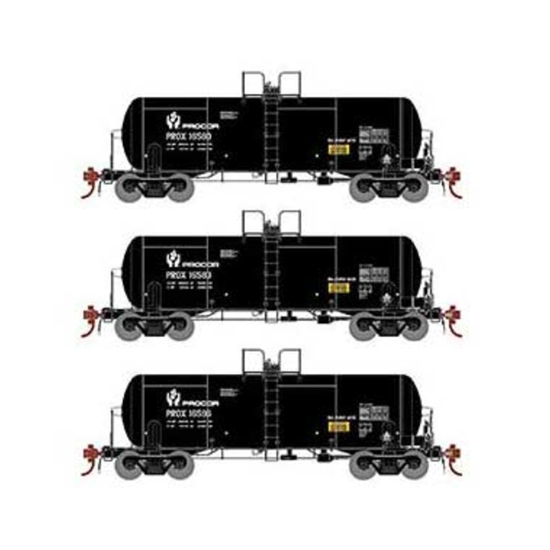 Athearn Genesis G25758 HO Scale 13,000 Gallon Acid Tank Car Procor "Black" PROX 3 Pack