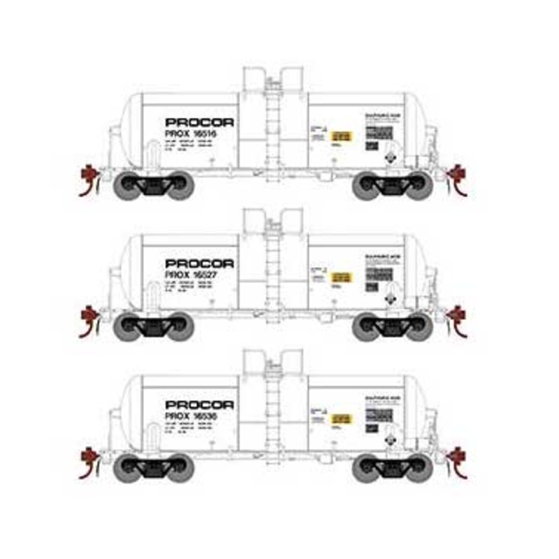 Athearn Genesis G25762 HO Scale 13,000 Gallon Acid Tank Car Procor "White" PROX 3 Pack
