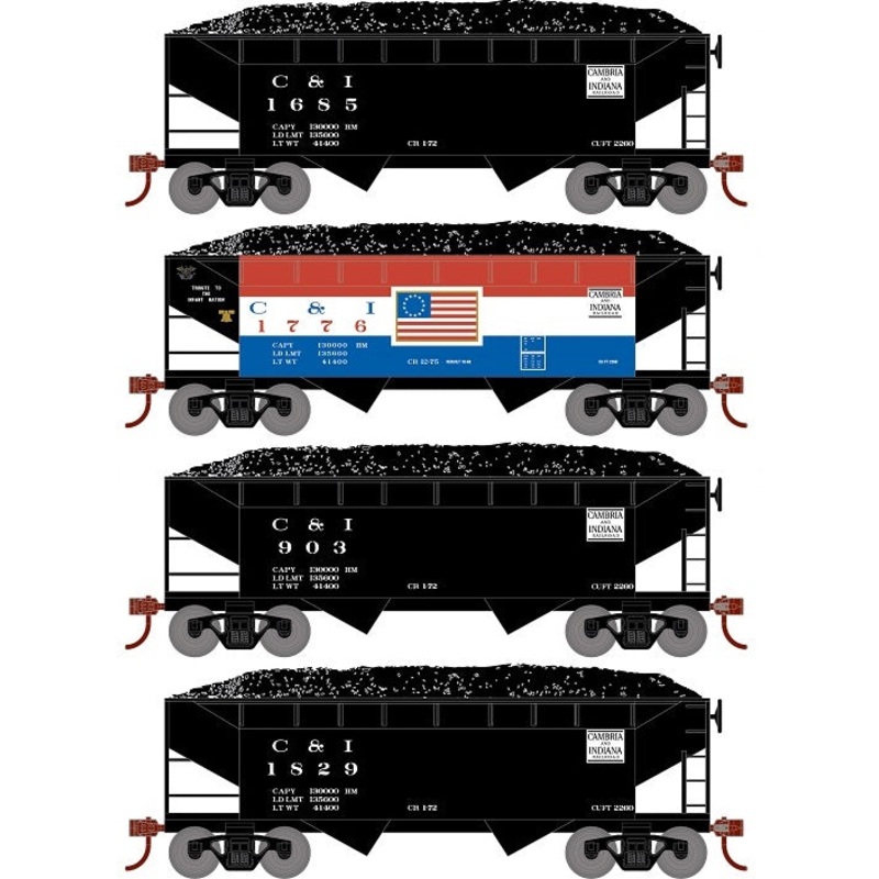 Roundhouse 1283 HO Scale 34' Offset Open Hopper Cambria & Indiana C&I 4 Pack #1