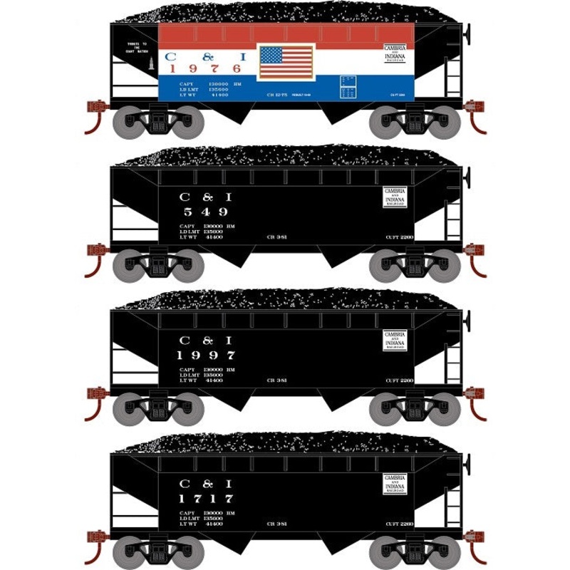 Roundhouse 1284 HO Scale 34' Offset Open Hopper Cambria & Indiana C&I 4 Pack #2