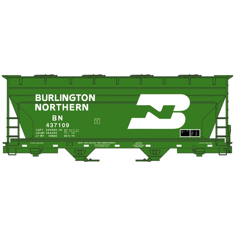 Accurail 2205 HO Scale ACF 2 Bay Covered Hopper Burlington Northern BN 437109 Kit