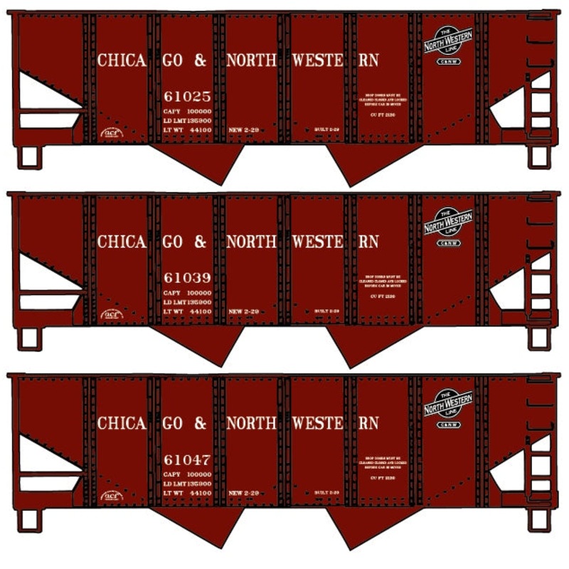 Accurail 24254 HO Scale USRA 55 Ton 2 Bay Open Hopper Kit 3 Pack CNW - NOS