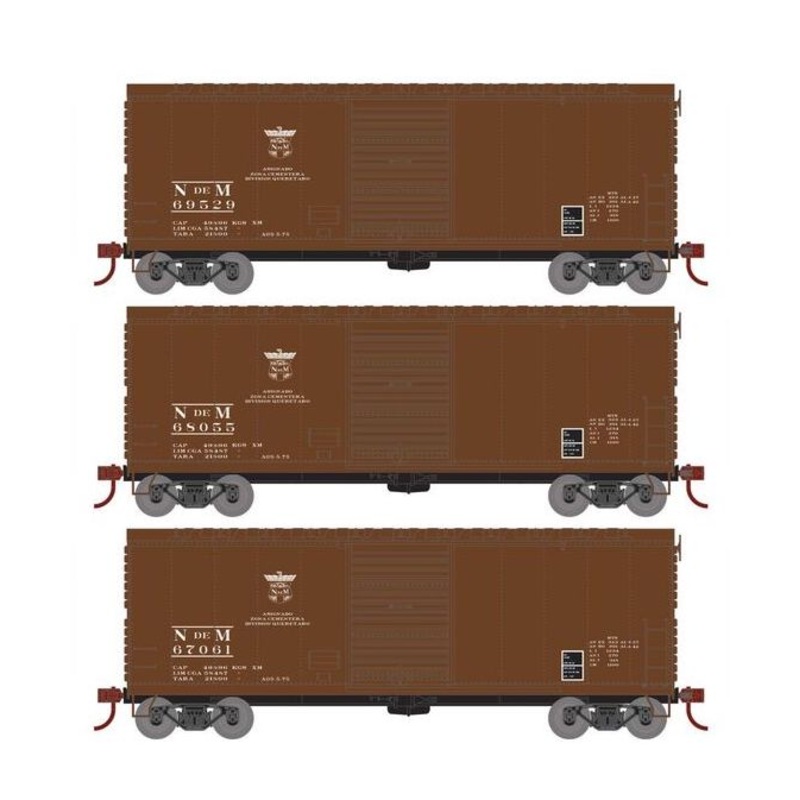 Athearn RTR 67980 HO Scale 40' Modernized Boxcar Nacionales de Mexico NdeM 3 Pack