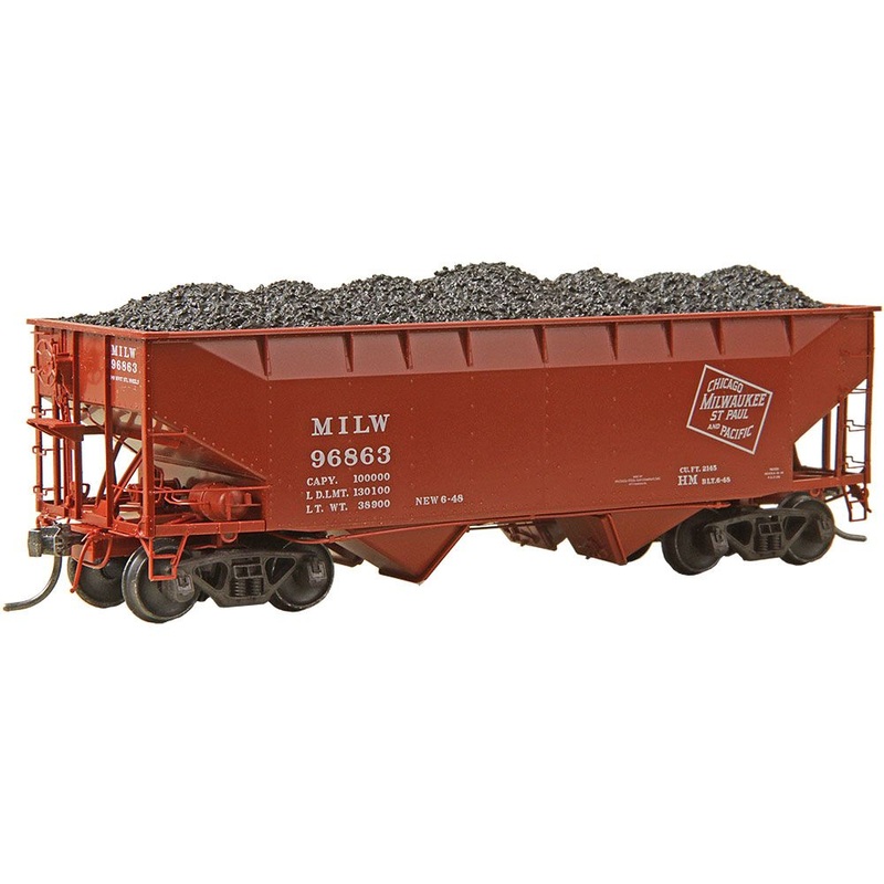 Kadee 7526 HO Scale 50 Ton AAR Standard 2 Bay Open Hoppers MILW 96863 with coal