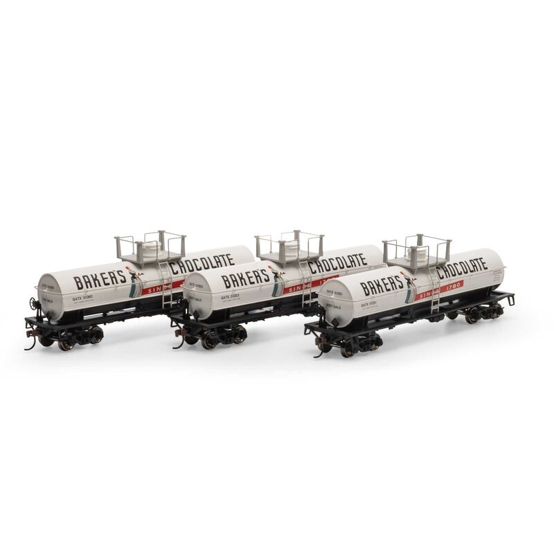 Roundhouse 72994 HO Scale Chemical Tank Car Baker's Chocolate GATX 3 Pack