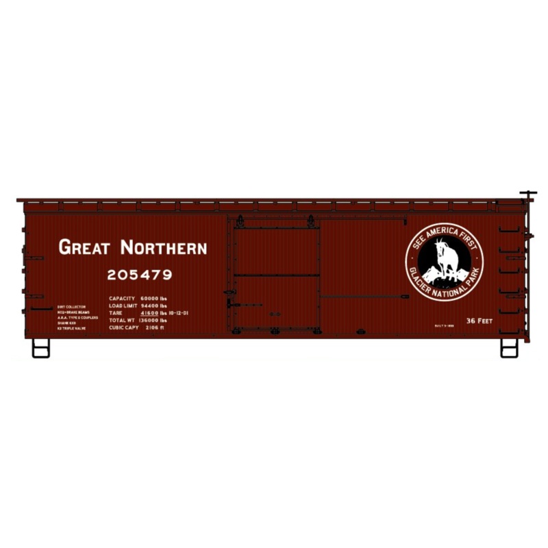 Accurail 81581 HO Scale 36' Wood Boxcar Kit Great Northern GN #'s Vary