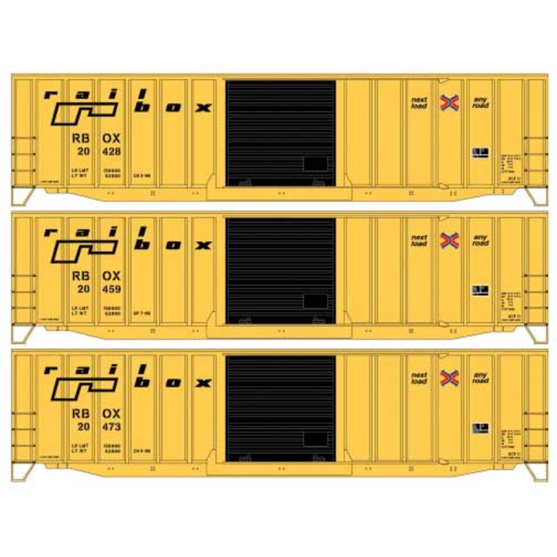 Accurail 8159 HO 50' Steel Boxcar Kit Railbox RBOX 3 Pack