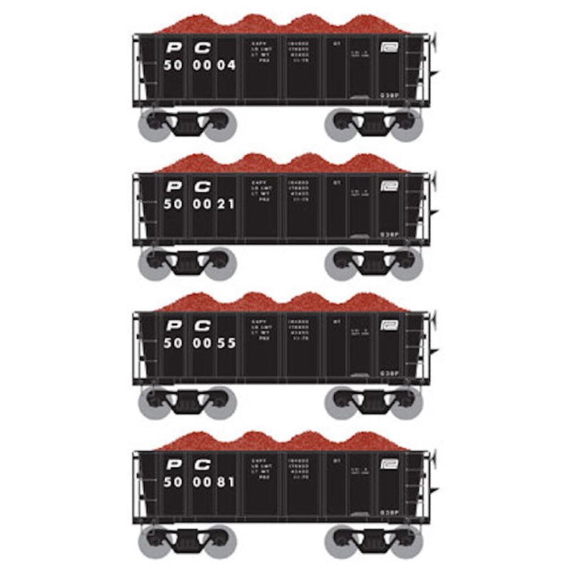 Athearn 97697 HO Scale 26' Low Side Ore Car Penn Central PC 4 Pack - NOS