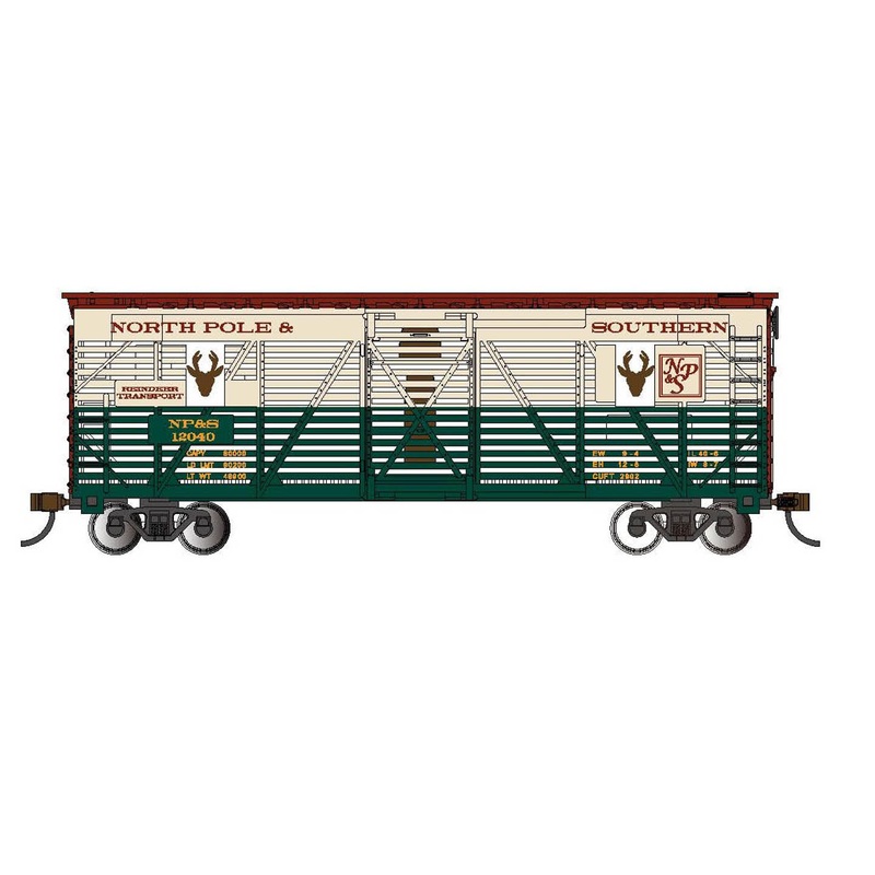 Bachmann 19709 HO Scale 40' Animated Stock Car North Pole Southern NP&S 12040 with Christmas Reindee
